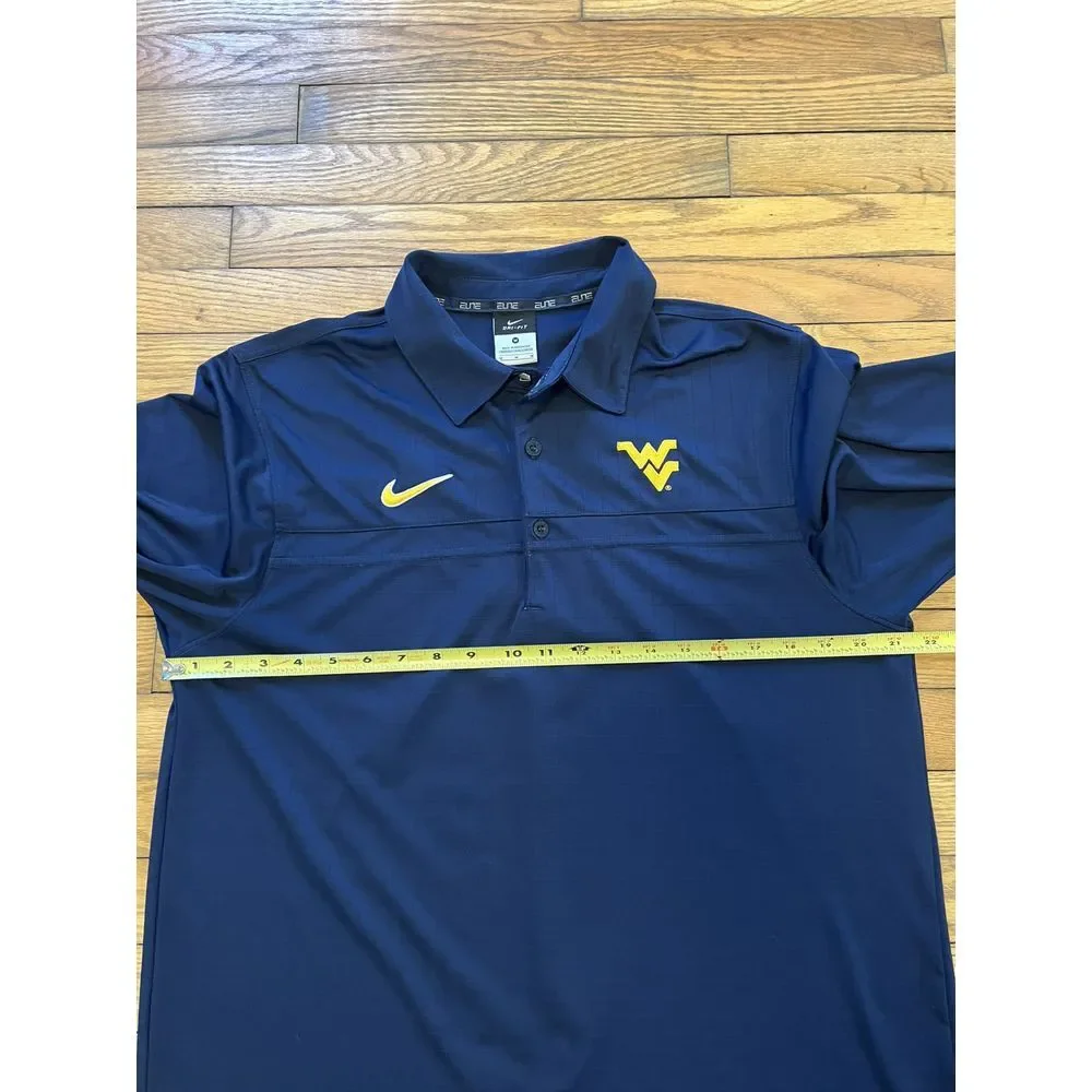 Nike Elite Dri Fit West Virginia Mountaineers WVU Blue Golf Polo‎ Men's Medium